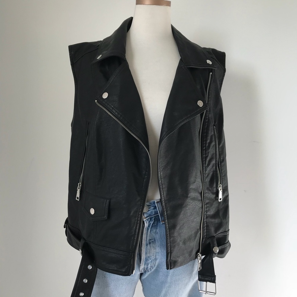 Faux leather moto vest